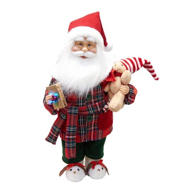Season's Designs 17" Animated Musical LED Santa Figurine in Plaid Pajamas Multicolored Christmas Decor for Indoor Use with On/Off Switch, Music, and 4