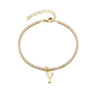 Adornia 14k Gold Plated Tennis Bracelet with Initial Charm