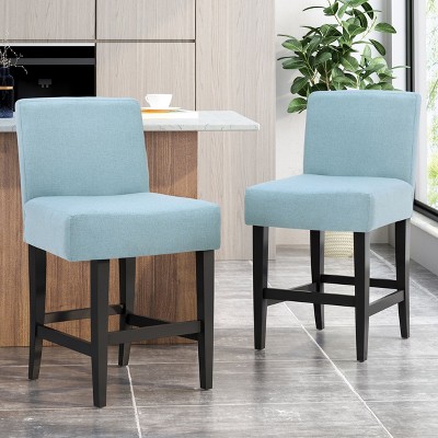 Okak Set of 2 Rustic Solid Wood Counter Height Bar Stools for Dining Rooms,Upholstered Back Counter Bar Stools Without Arm