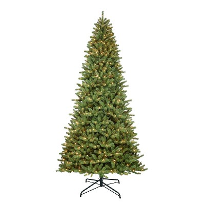 10ft Puleo Pre-Lit Full Berkshire Fir Artificial Christmas Tree Clear Lights: Hinged Branches, Metal Base
