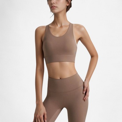 Anna-Kaci Active Women's Scoop Neck Sports Bra with Wide Shoulder Straps and Elastic Band for Medium Support