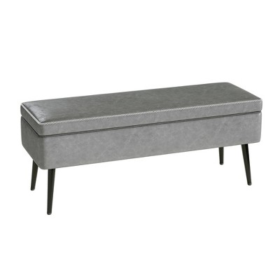 PU+Poplar Wood+Sponge+Iron Bed End Bench - PU Material, Storage Function, Iron Legs, Poplar Sponge Stool, Durable Design