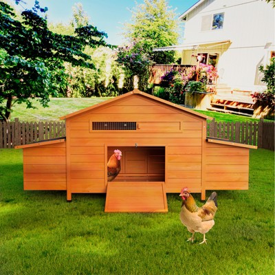 ORRD Large Wooden Chicken Coop with Nesting Box, Waterproof Roof & Pull-Out Tray Hen House