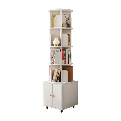 Yinvani Rotating Bookshelf for Small Space, 6 Tier Bookcase Storage Rack with Wheels, for Bedroom, Living Room, Study Room