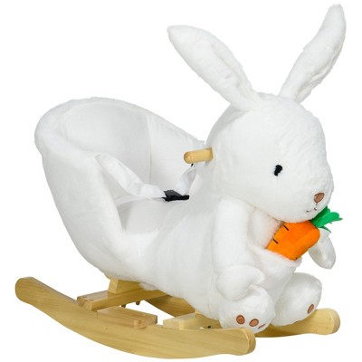 Cesicia Baby Rocking Horse, Bunny Rabbit Themed Rocker with Carrot Toy, Realistic Sound, & Pedals for Boy Girl Aged 18-36 Months, White