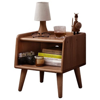 Hachikiko Solid Wood Nightstand – European Beech Bedside Table with Open Storage, Modern Nordic Style for Small Spaces, Natural Finish