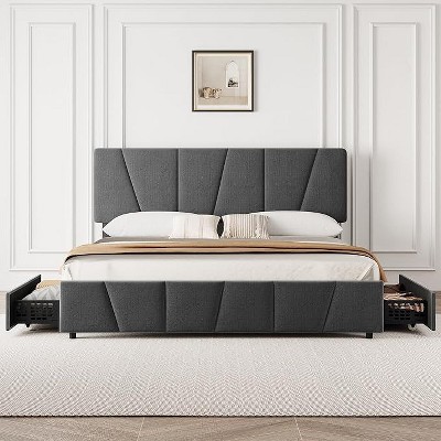 Upholstered Bed Frame with Adjustable Headboard - Wood Slat Support, No Box Spring Needed, Platform Bed with Strong Metal Frame