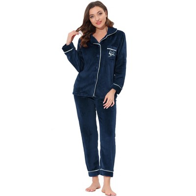 Allegra K Women's Flannel Button Down Lounge Winter Long Sleeves Pajama Sets