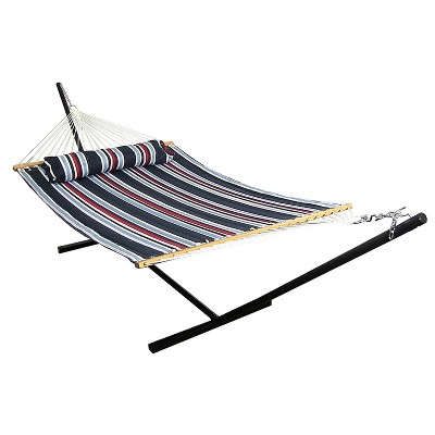 Sunnydaze Outdoor 2-Person Quilted Fabric Hammock with Spreader Bars and Freestanding Stand