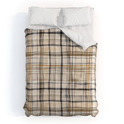 Deny Designs Ninola Design Gingham Watercolor Gold Striped Duvet Cover Bedding Set