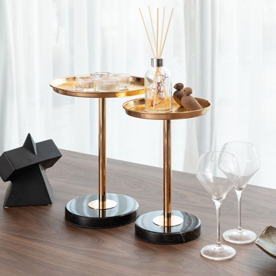 NicBex 24.4" Adjustable Side End Table, Small Tea Martini Table, Natural Marble Decorative Pedestal End Table for Display and Storage, Gold