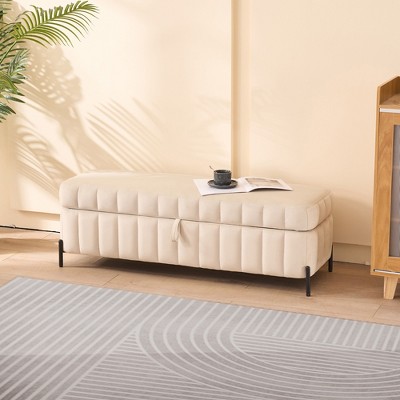 49.21"W Velvet Upholstered Storage Bench with Metal Legs, End of Bed Footstool Ottoman for Living Room, Entryway and Bedroom - ModernLuxe