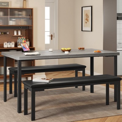 Kitchen Table with 2 Benches, with Metal Frame