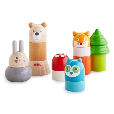 HABA Wooden Stacking Toy Forest Animals, Montessori Wooden Blocks for Toddlers with 15 Pieces, Preschool Learning Toys and STEM Toys for Toddlers