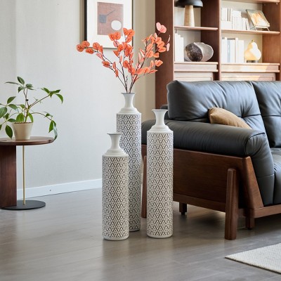 GDFStudio Ron 3 Piece Glazed Metal Floor Bottle Vase