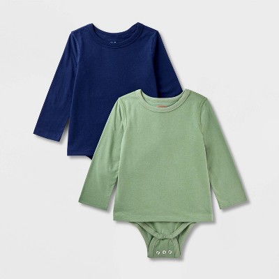 Toddlers' 2pk Adaptive Long Sleeve Bodysuit with Abdominal Access - Cat & Jack™ Navy Blue/Green
