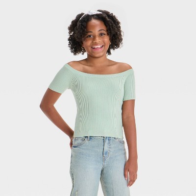 Girls' Off the Shoulder Short Sleeve Pullover Sweater - art class™