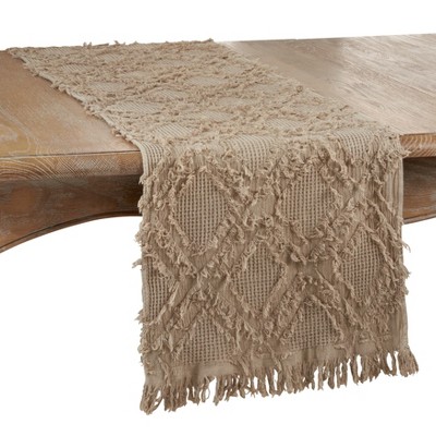 Saro Lifestyle Fringe Design Waffle Weave Table Runner