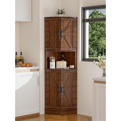 Tall, Narrow Farmhouse Corner Cabinet with Doors and Storage Shelves, Multi-Purpose Cabinet