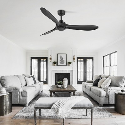 Airsurfer 60" Light-Free Matte Black Propeller Ceiling Fan, DC Motor, with 3 ABS Blades, 6''/12'' Down Rods, Remote Included