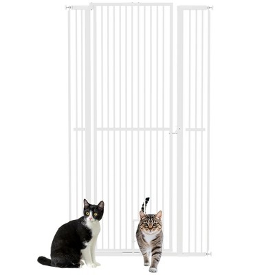 PawHut 67" Extra Tall Pet Gate for Cats, 30"-41" Dog Gate with Cat Door, 1.4" Narrow Gap, 2.8" and 5.5" Extension, for Doorway, Hallway, Stairway