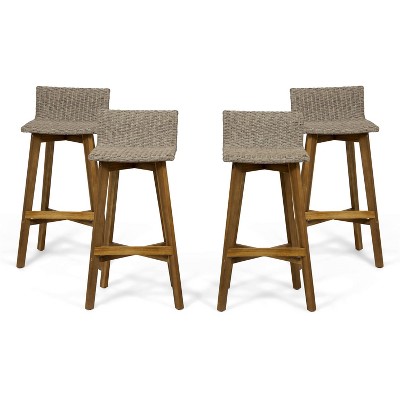 4pk La Brea Acacia Wood & Wicker Patio Barstools - Christopher Knight Home