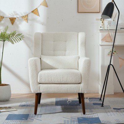 Airsurfer Modern Chenille Accent Chair with Pillow, Comfy Upholstered Armchair for Living Room/Bedroom, Solid Wood Legs