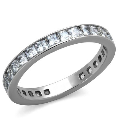 Slickblue Women’s Stackable CZ Eternity Ring – Clear Square Cubic Zirconia, Silver/Gold Finish, Sizes 5-12
