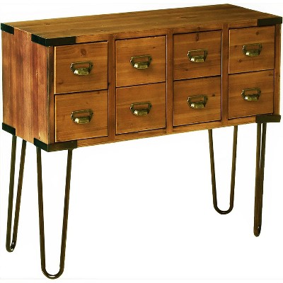 eHemco Antique Metal Legs Storage Console Table with 8 Drawers
