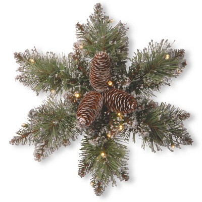 14" Prelit Flocked Glittery Bristle Pine Artificial Christmas Star Wreath with Pine Cones White Lights - National Tree Company