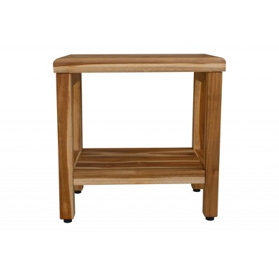 HomeRoots 18" Contemporary Teak Shower Stool Or Bench With Shelf In Natural Finish