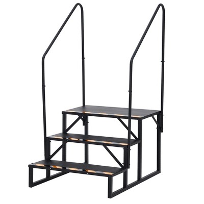 RV Steps with 1 Handrails, Heavy Duty Hot Tub Steps, Portable Mobile Home Stairs Steps, Ladder Stairs for Travel Trailer, Camper, Pool, 2 Step