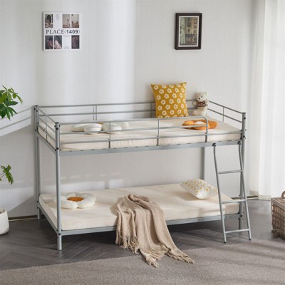Karl Home White Twin Size Metal Bunk Bed for Kids Teens Adults, Heavy Duty Metal Bunk Bed with Ladder