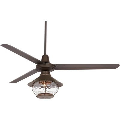 60" Casa Vieja Turbina DC Modern Indoor Outdoor Ceiling Fan with LED Light Remote Control Oil Rubbed Bronze Clear Glass Damp Rated for Patio Exterior