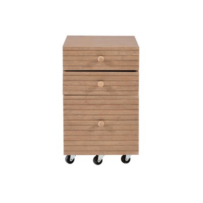 Wedeln 3 Drawer Rolling File Cabinet Natural Finish Wood - Powell: Mobile Storage with Locking Casters