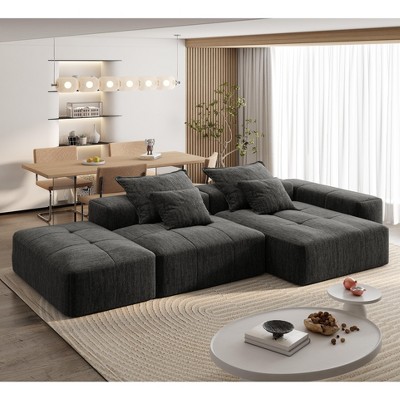 Oversized 127.56" Sparkling Chenille Tufted Modular Sectional Sofa with 4 Pillows, No Assembly and 4 PCS DIY Combination