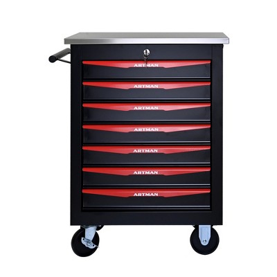 Syemin 7-Drawer RollingTool Boxes with Keyed Locking System, Ball Bearing Drawer Slides, Steel Tool Storage Box for Office, Red, 22.2"*13.6"*30.7"