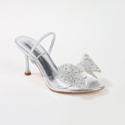 Berness Women's Fonda Clear Heeled Sandals with Rhinestone Bow