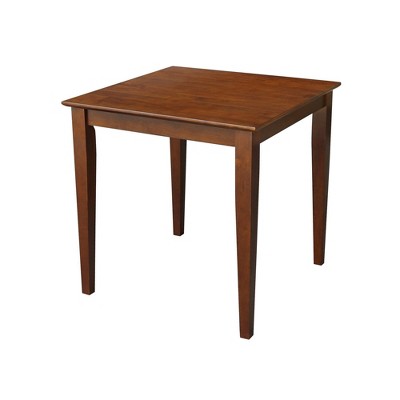 International Concepts Solid Wood Top Dining Table with Shaker Legs Brown: Parawood, Non-Extension, Square Shape, Seats 4