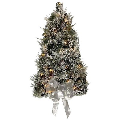 Kurt Adler 2.2-Foot Battery-Operated Pre-Lit Snowy Silver Wall Tree
