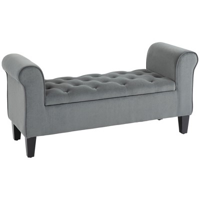 HOMCOM Button-Tufted Storage Ottoman Bench, Upholstered Bench with Rolled Armrests for Living Room or Hallway, Gray