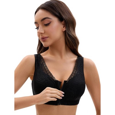 INSPIRE CHIC Women's Lace Zip Front Closure Full Coverage Wirefree Wide Straps V Back Padded Bras