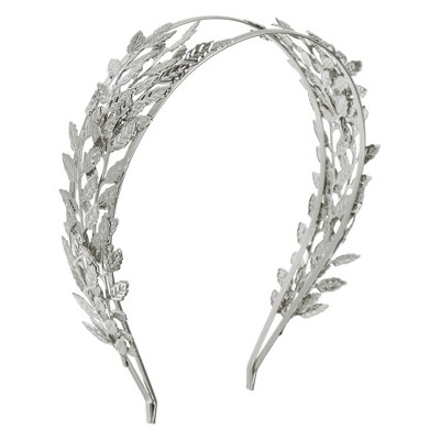 Unique Bargains Women's Elegant Wide Leaf Headband 5.91"x5.20" Silver Tone 1 Pc