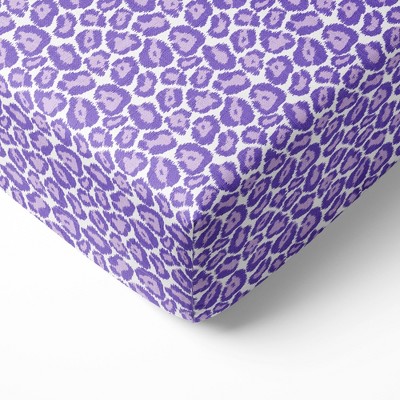 Bacati - Ikat Purple Leopard Muslin 100 percent Cotton Universal Baby US Standard Crib or Toddler Bed Fitted Sheet