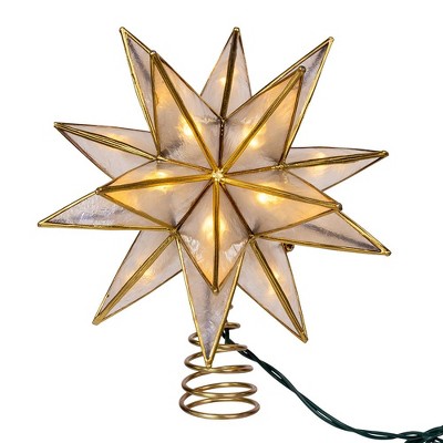 Kurt Adler 10-Light LED 15-Point Gold Sputnik Capiz Tree Topper