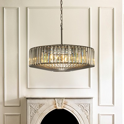 ALOADECOR 24'' Unique Modern Crystal Chandelier 6-Light Luxury Matte Black Pendant with Clear Crystal For Dining Room And Entryway