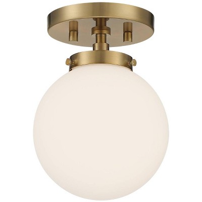 Possini Euro Design Jilly Modern Ceiling Light Semi Flush Mount Fixture 6 3/4" Wide Warm Antique Brass White Glass Globe Shade for Bedroom Living Room