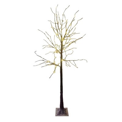 Season's Designs 6Ft Snowy Bark Branch Tree with Base Christmas Decor with 120 LED Warm White Flashing Lights for Indoor or Outdoor Use