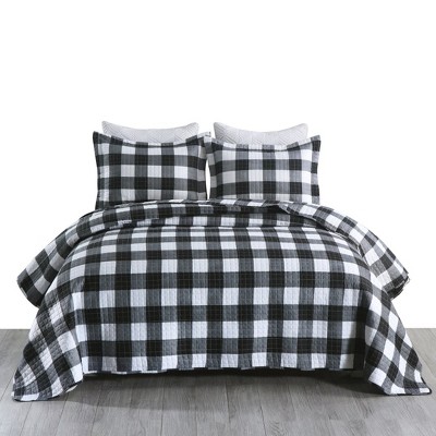 Marcielo 3 Pcs Buffalo Plaid Check Quilt Bedspread Set