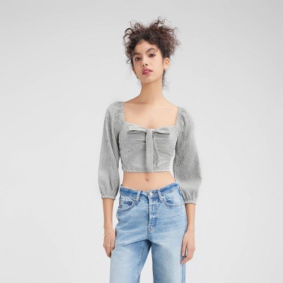 Women's Tie-Front Bubble Sleeve Top - Wild Fable™